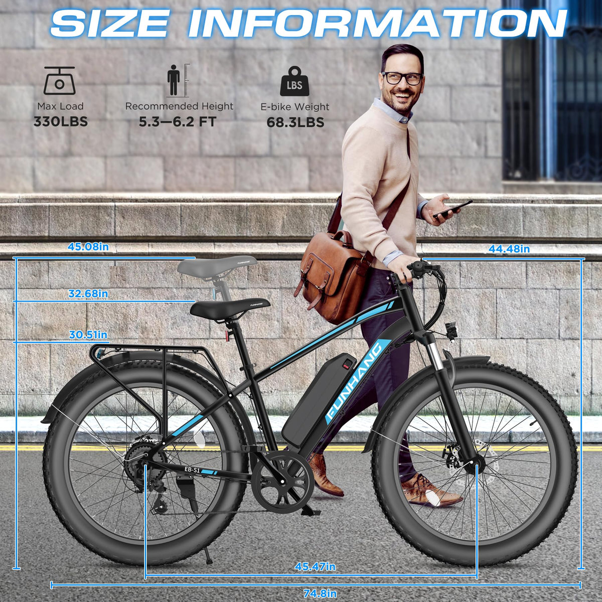 Funhang EB-S1 Electric Fat Tire Bike – 1000W Motor, 60 Mile Range, All-Terrain, Built for Canadian Winters