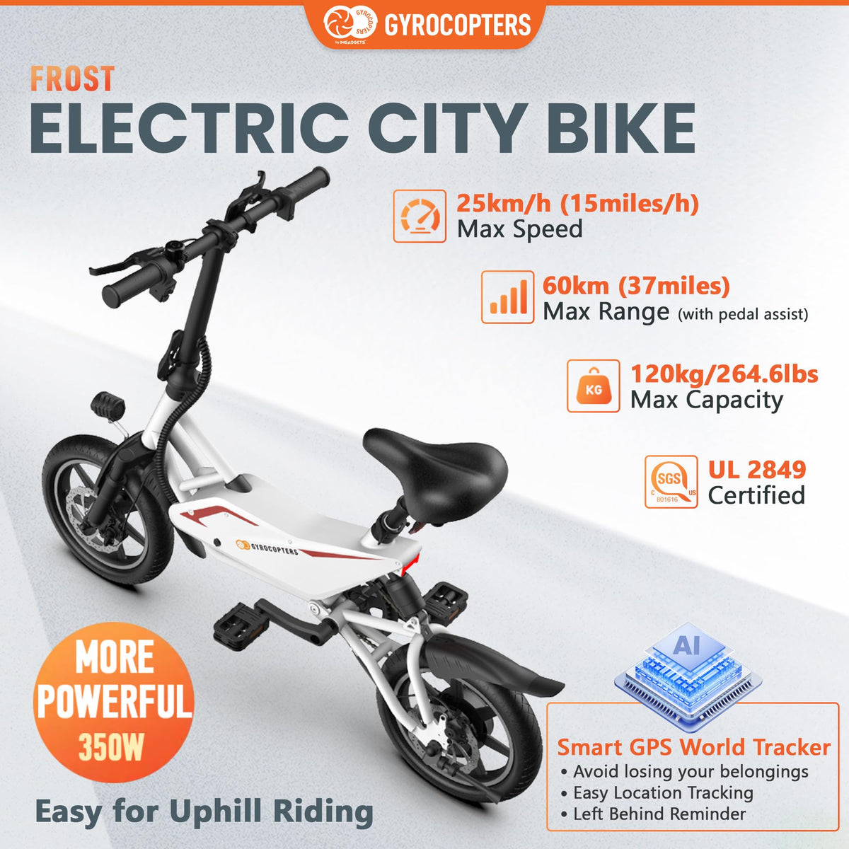Gyrocopters Frost Folding E-Bike – Compact 14&quot; Electric Bike Canada