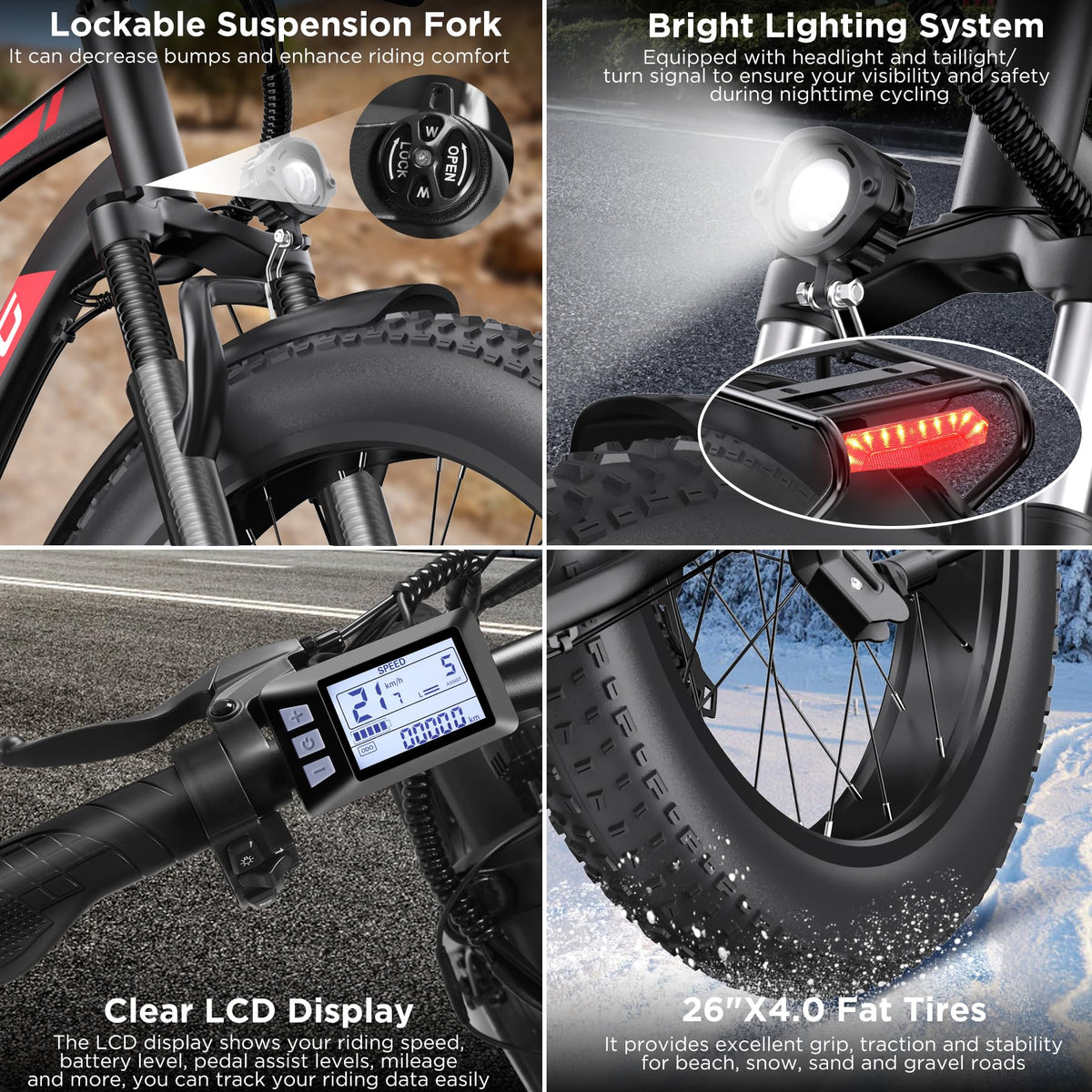 Funhang EB-S1 Electric Fat Tire Bike – 1000W Motor, 60 Mile Range, All-Terrain, Built for Canadian Winters