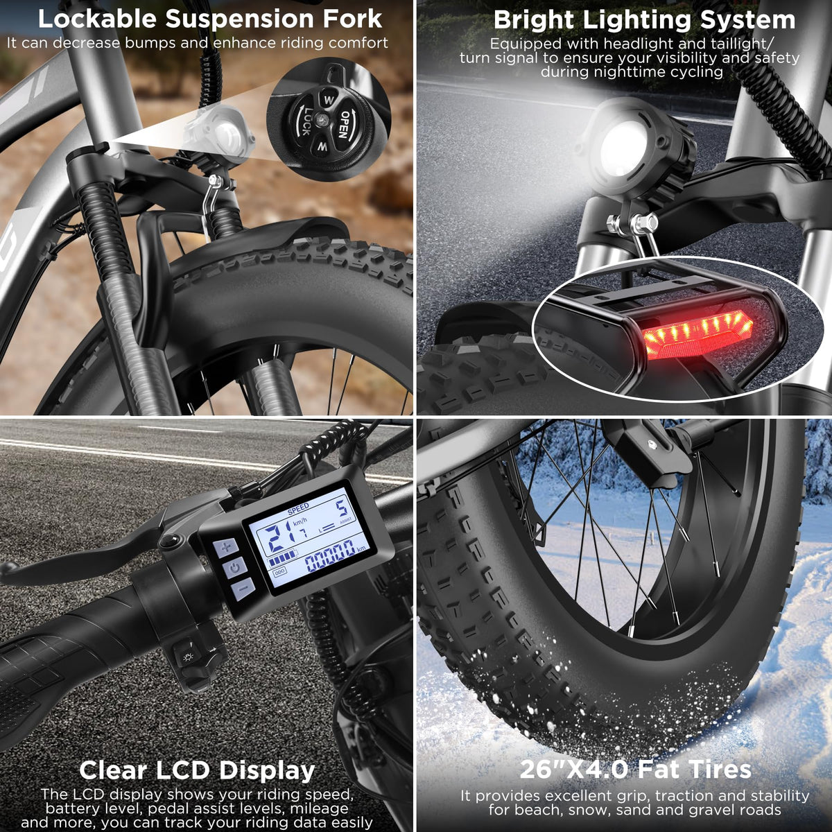Funhang EB-S1 Electric Fat Tire Bike – 1000W Motor, 60 Mile Range, All-Terrain, Built for Canadian Winters