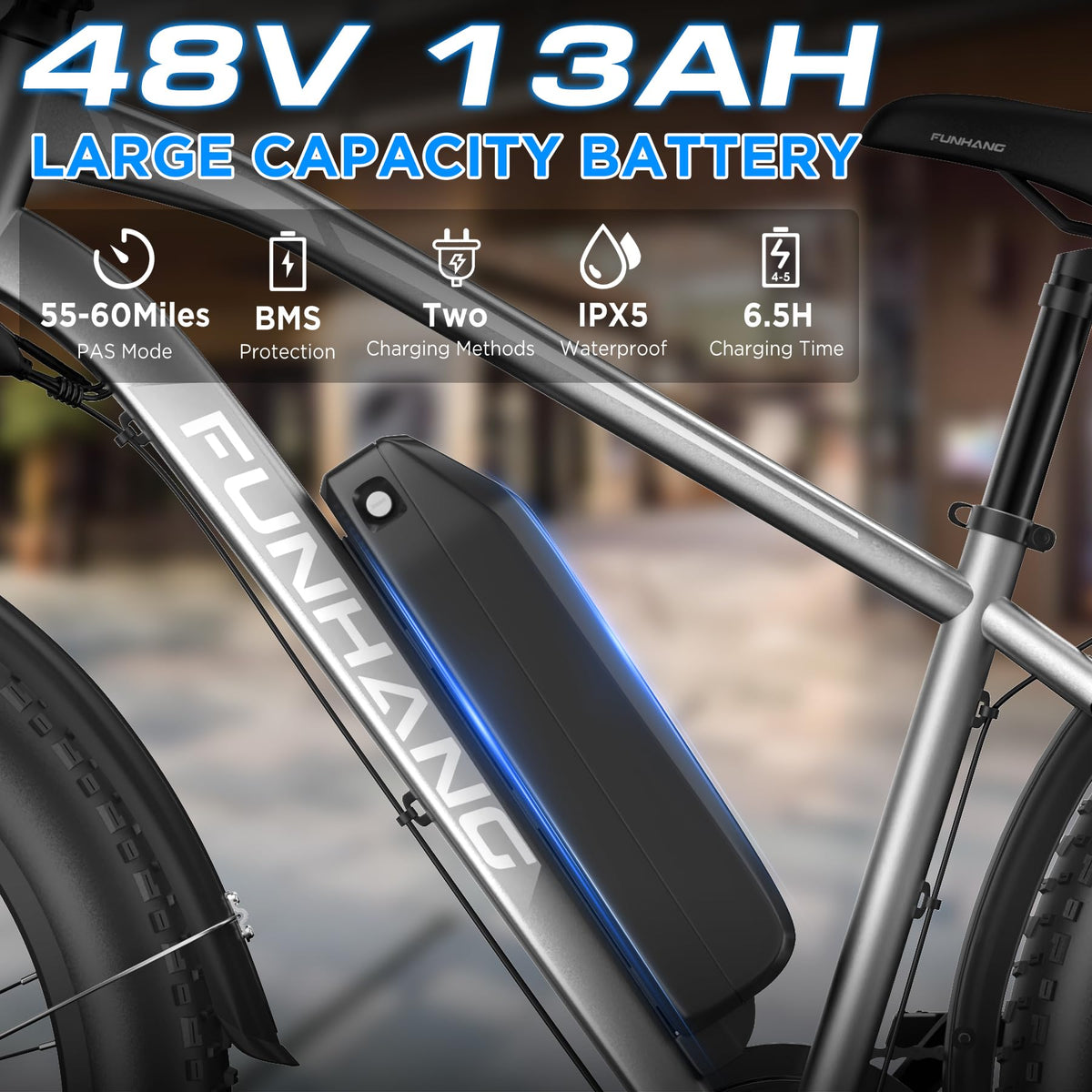 Funhang EB-S1 Electric Fat Tire Bike – 1000W Motor, 60 Mile Range, All-Terrain, Built for Canadian Winters