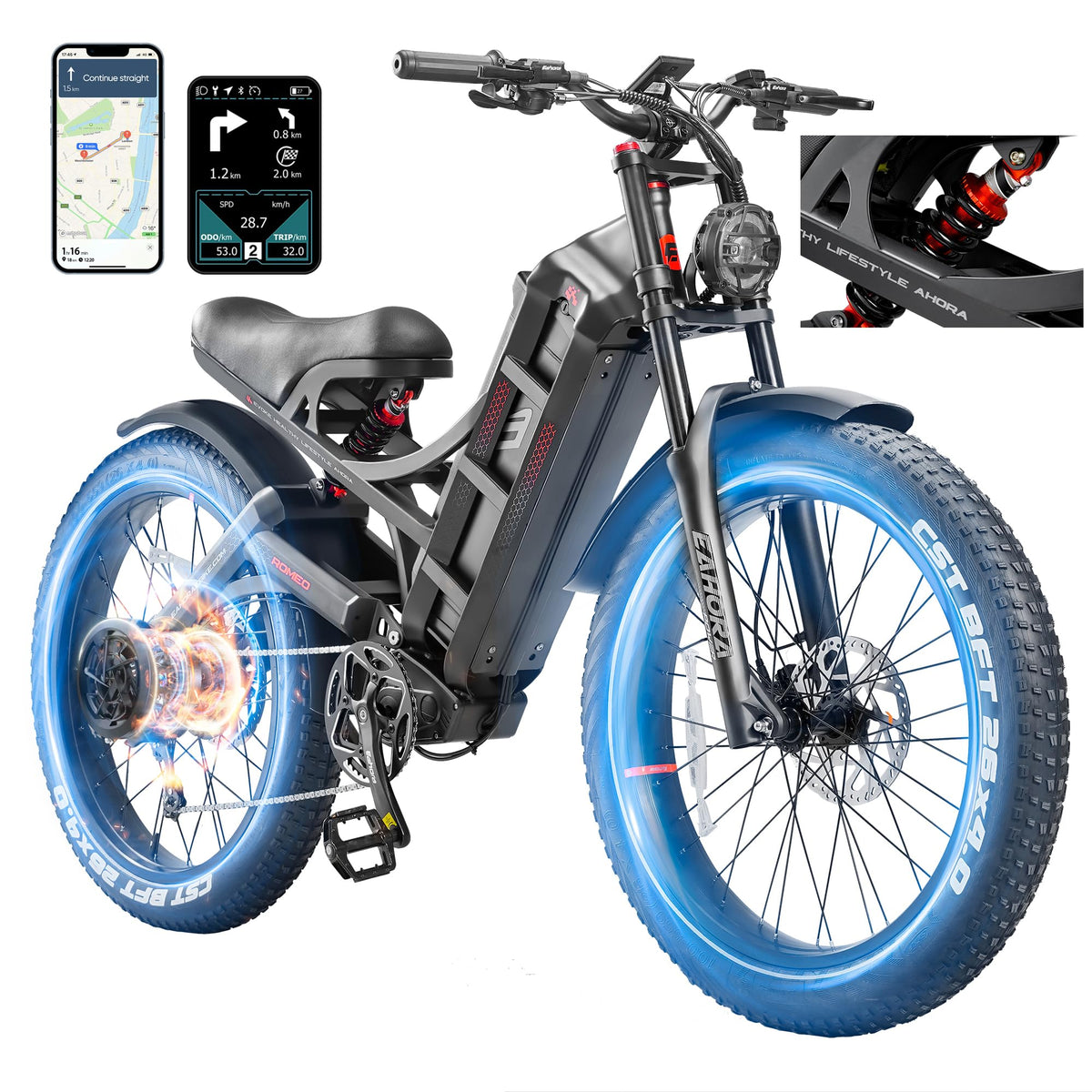 Eahora Romeo Pro Electric Bike – Long Range Fat Tire Canada