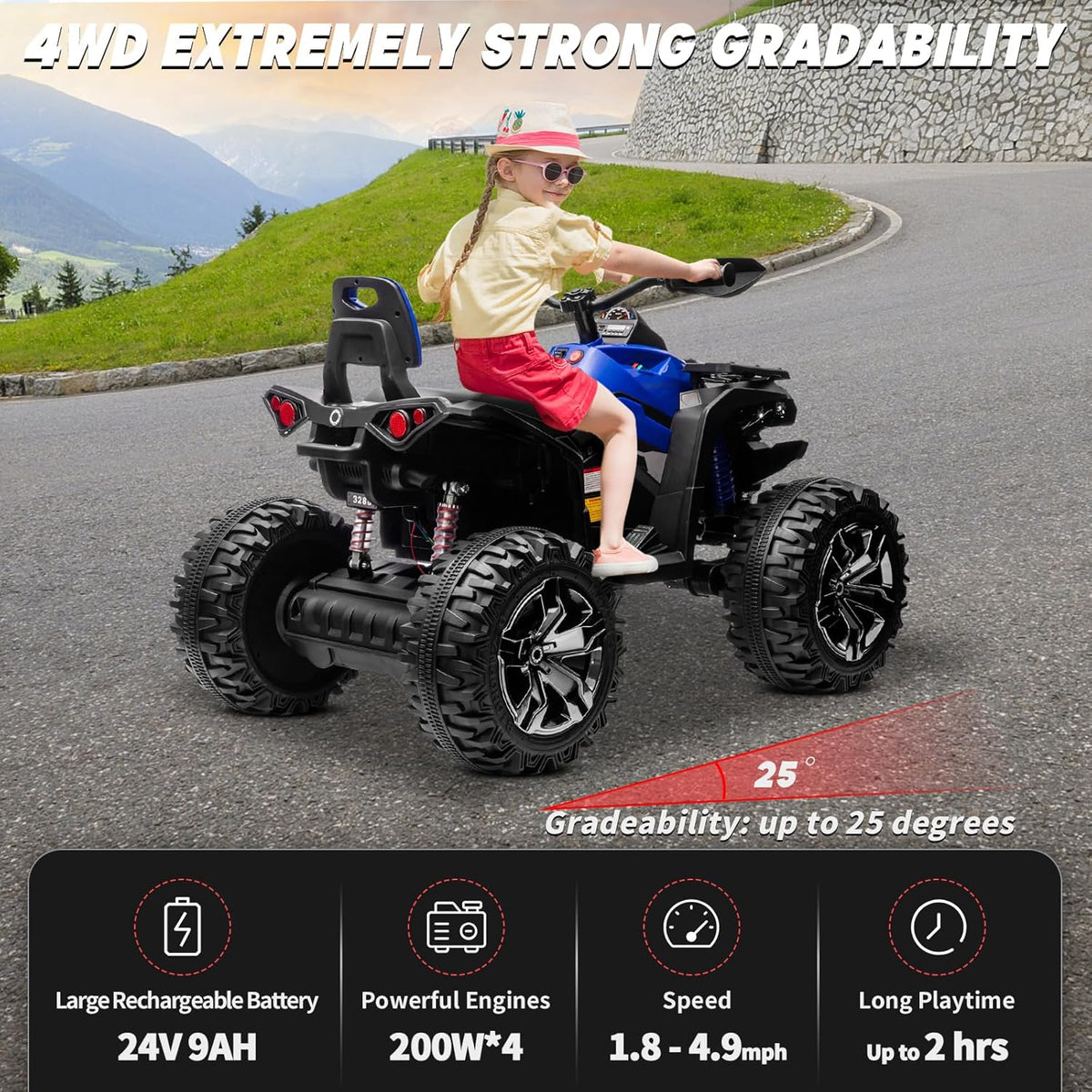 JOYRACER 24V 4x4 kids ATV Canada three-quarter view