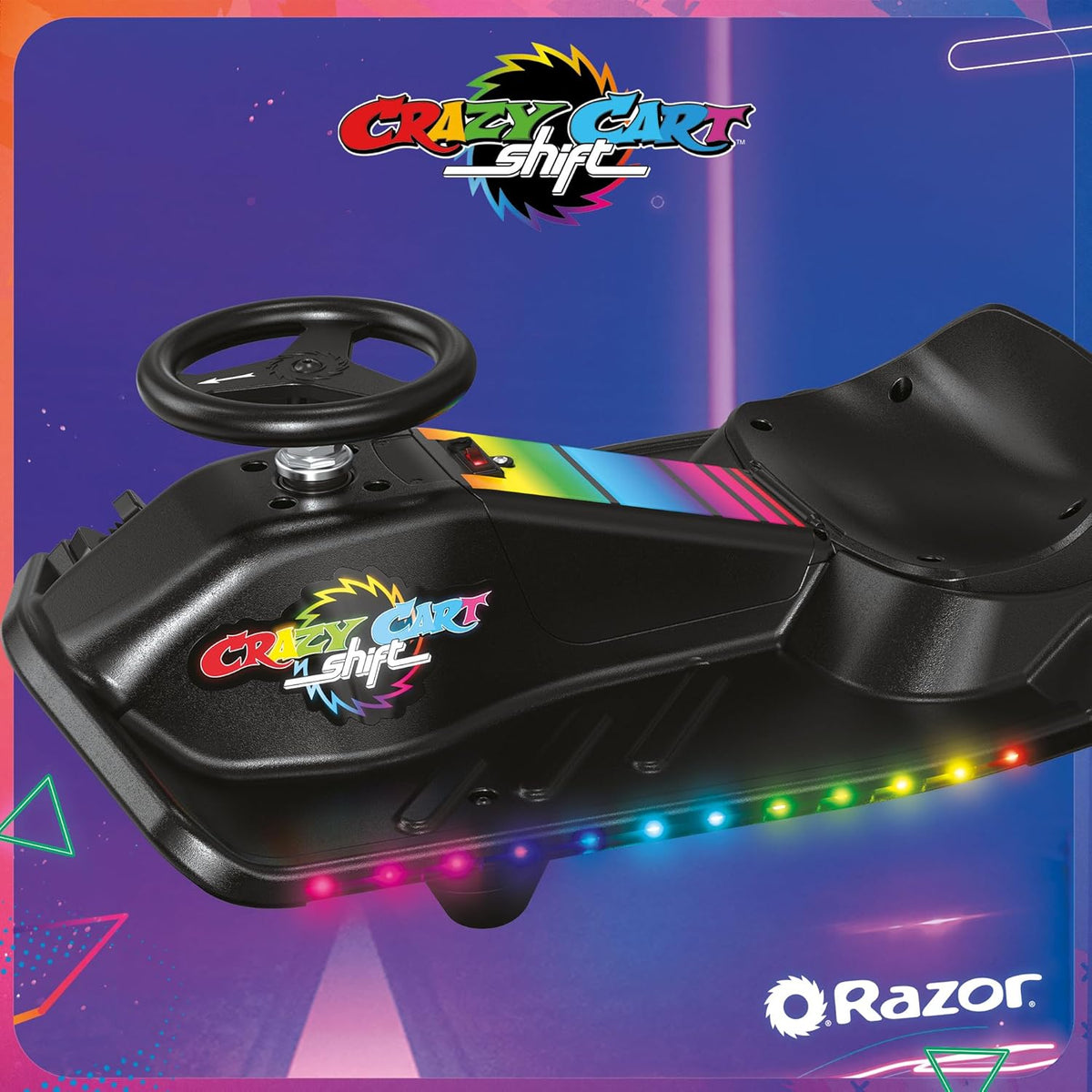 Razor Crazy Cart Shift Lightshow wheel and LED detail Canada