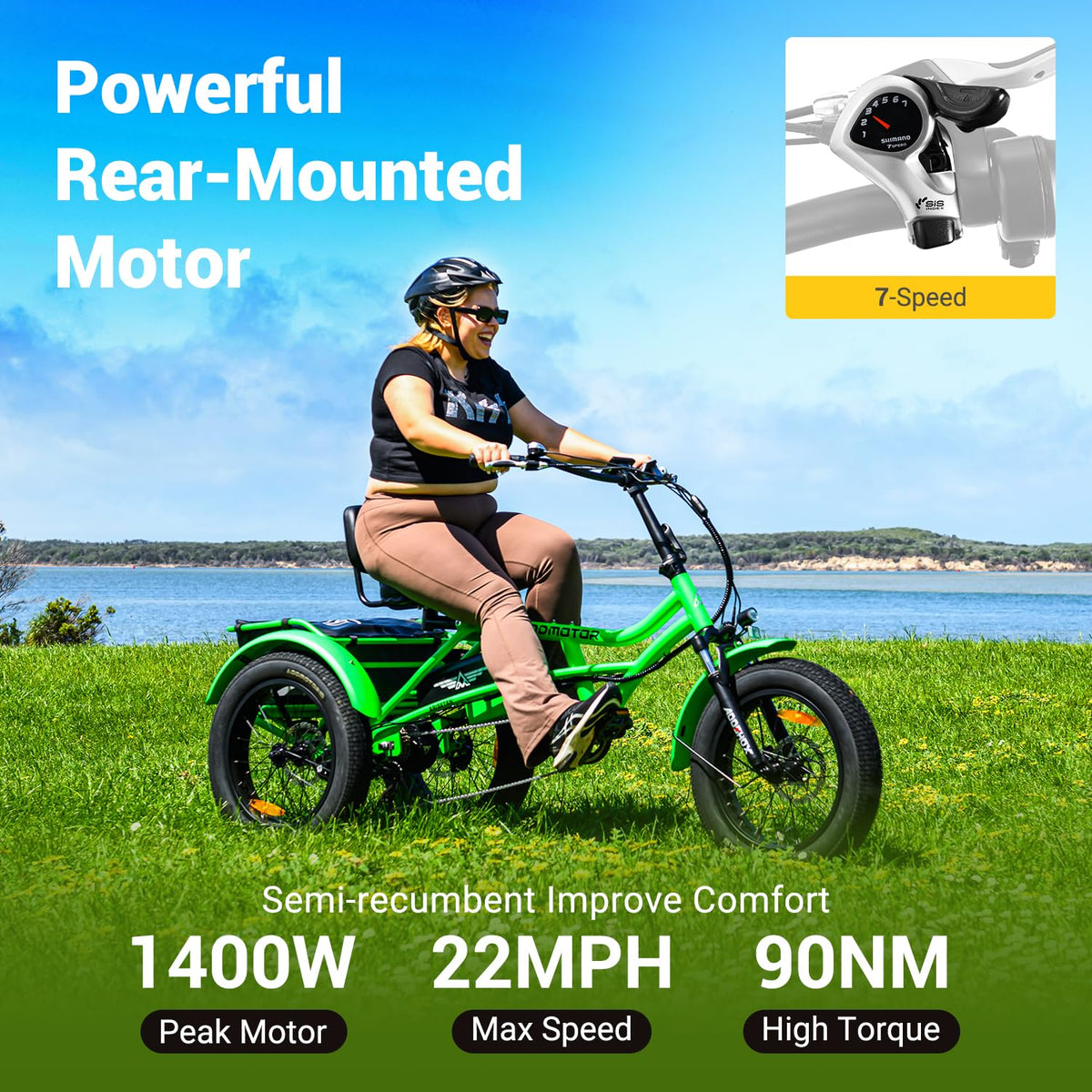 Addmotor Arisetan II M-360 Semi-Recumbent Electric Trike – 750W Motor, 48V 20Ah Samsung Battery, Differential Drive, Up to 85 Mile Range
