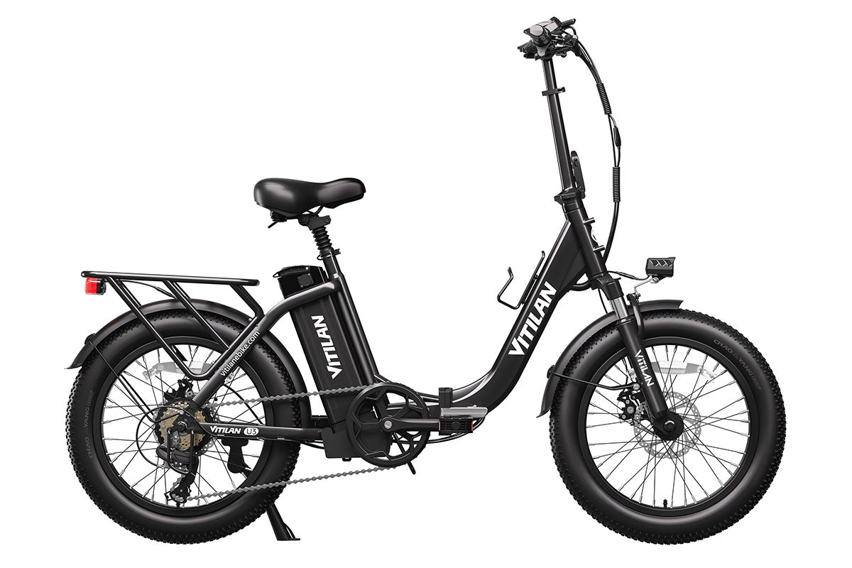 VITILAN U3 black step-through folding electric bike, side view