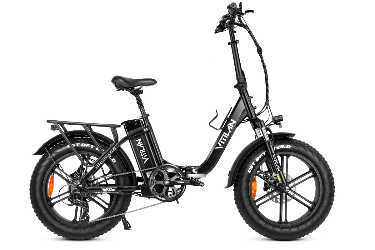 VITILAN U7 black step-through folding electric bike, side view
