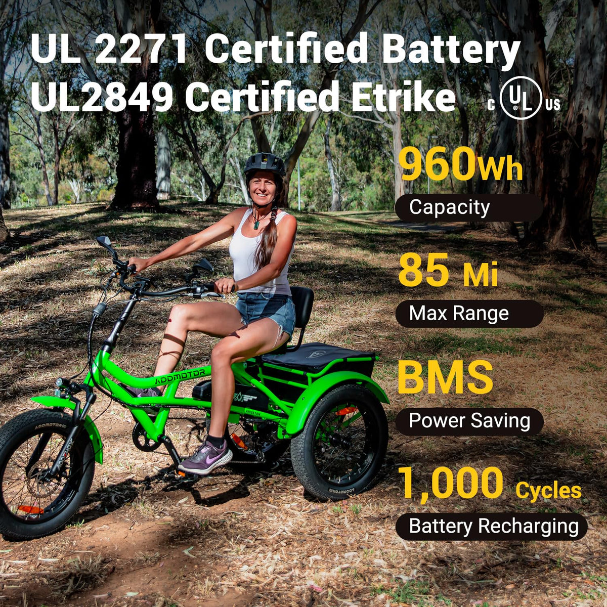 Addmotor Arisetan II M-360 Semi-Recumbent Electric Trike – 750W Motor, 48V 20Ah Samsung Battery, Differential Drive, Up to 85 Mile Range