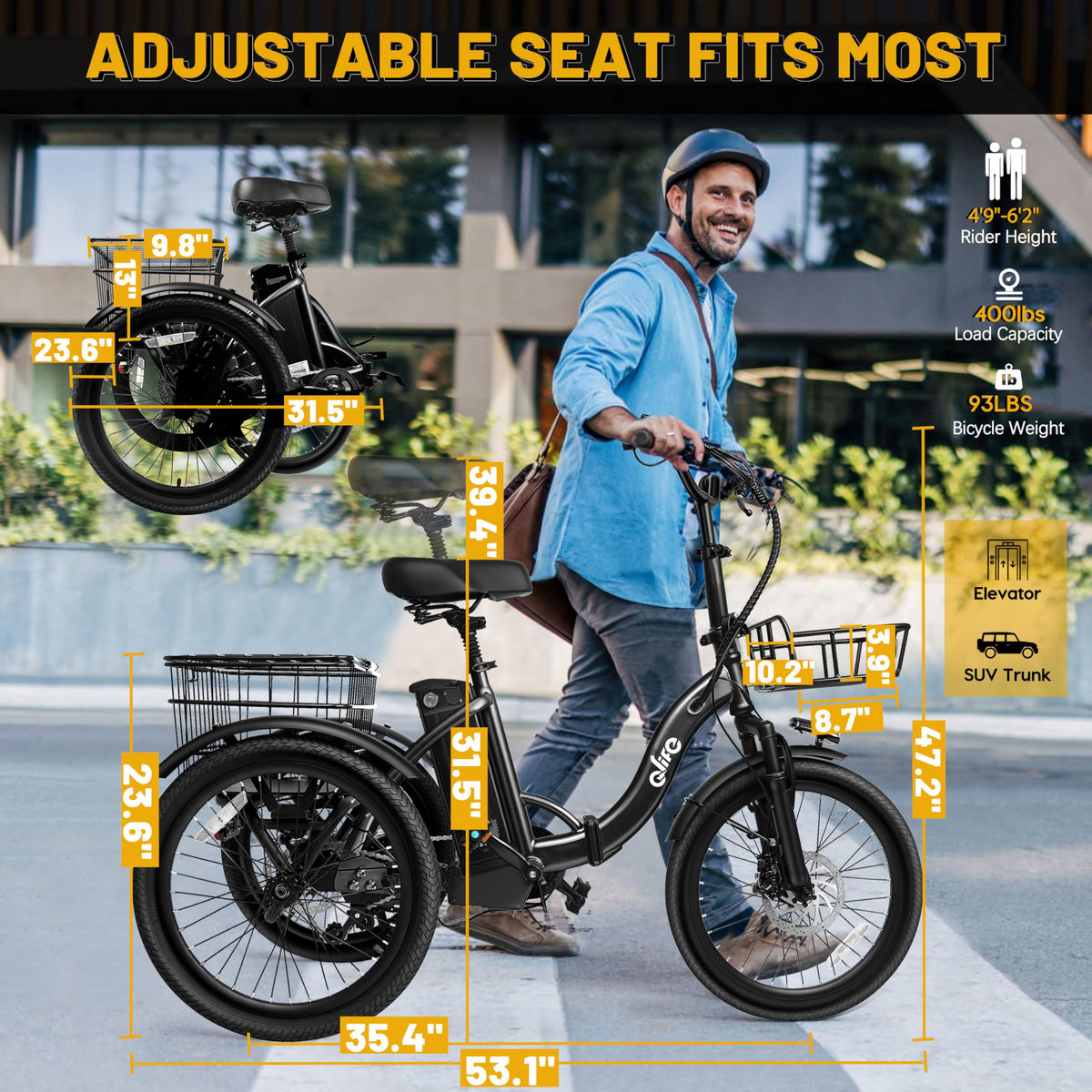 Qlife Triker 2.0 electric trike Canada folded storage view