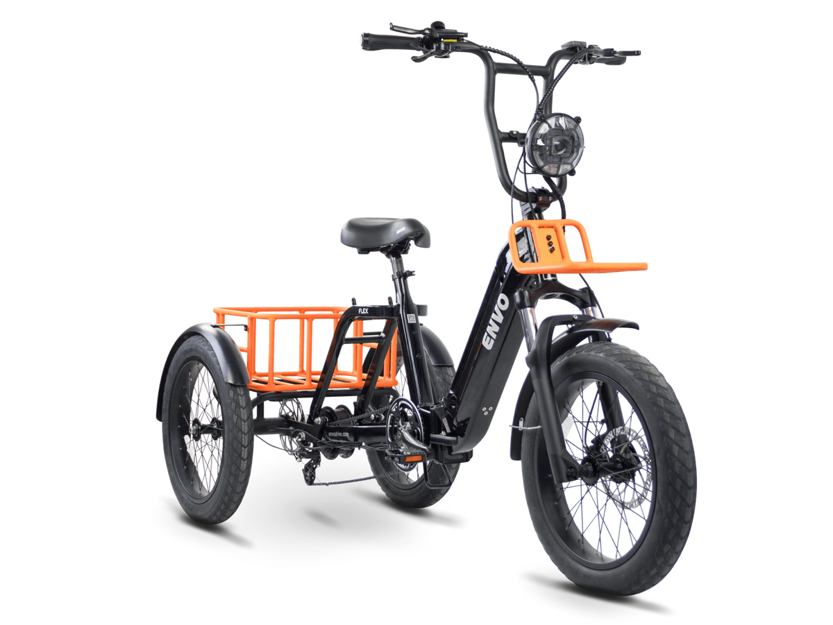 ENVO Flex Trike fat-tire electric trike in black, outdoor view