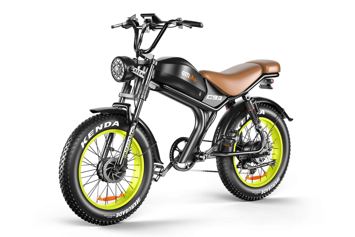 Emoko C93 dual motor electric bike FAQ image showing overall design and riding position