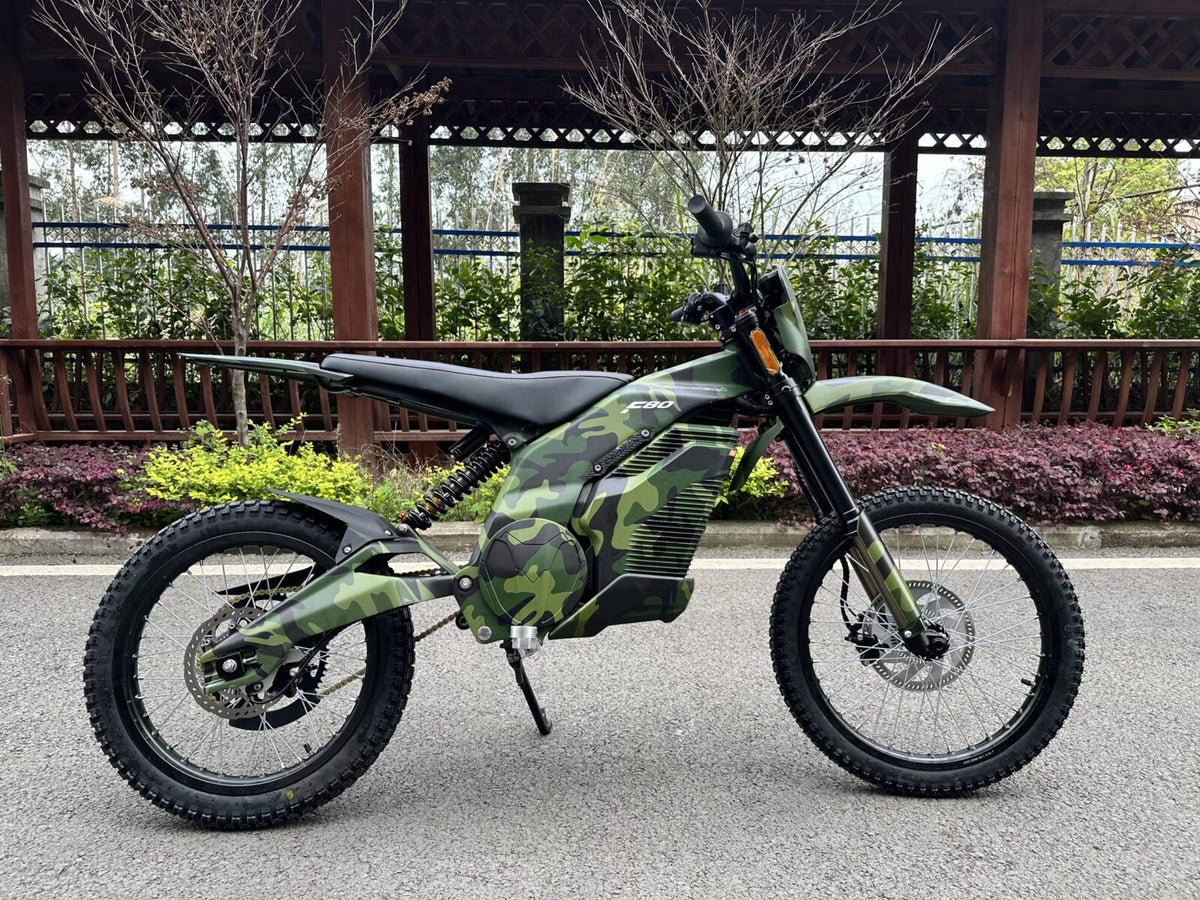 Caofen F80 Off-Road electric motorcycle Canada camo view