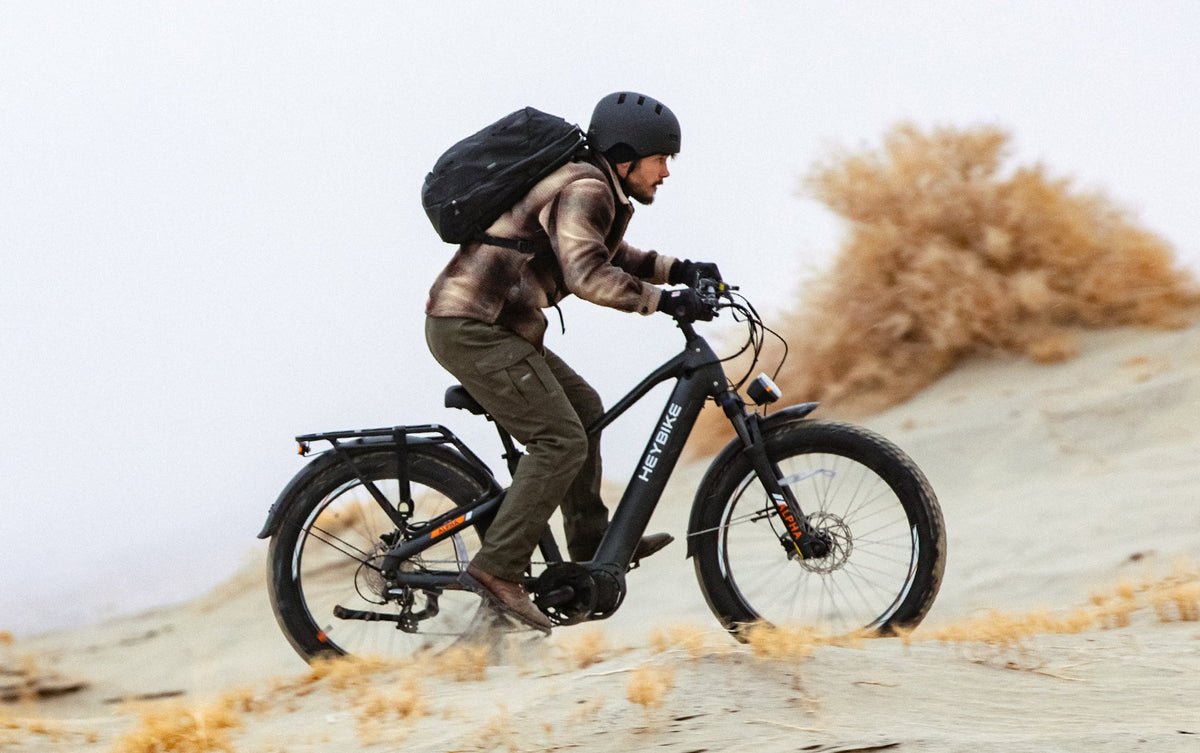 Heybike Alpha climbing on mixed terrain