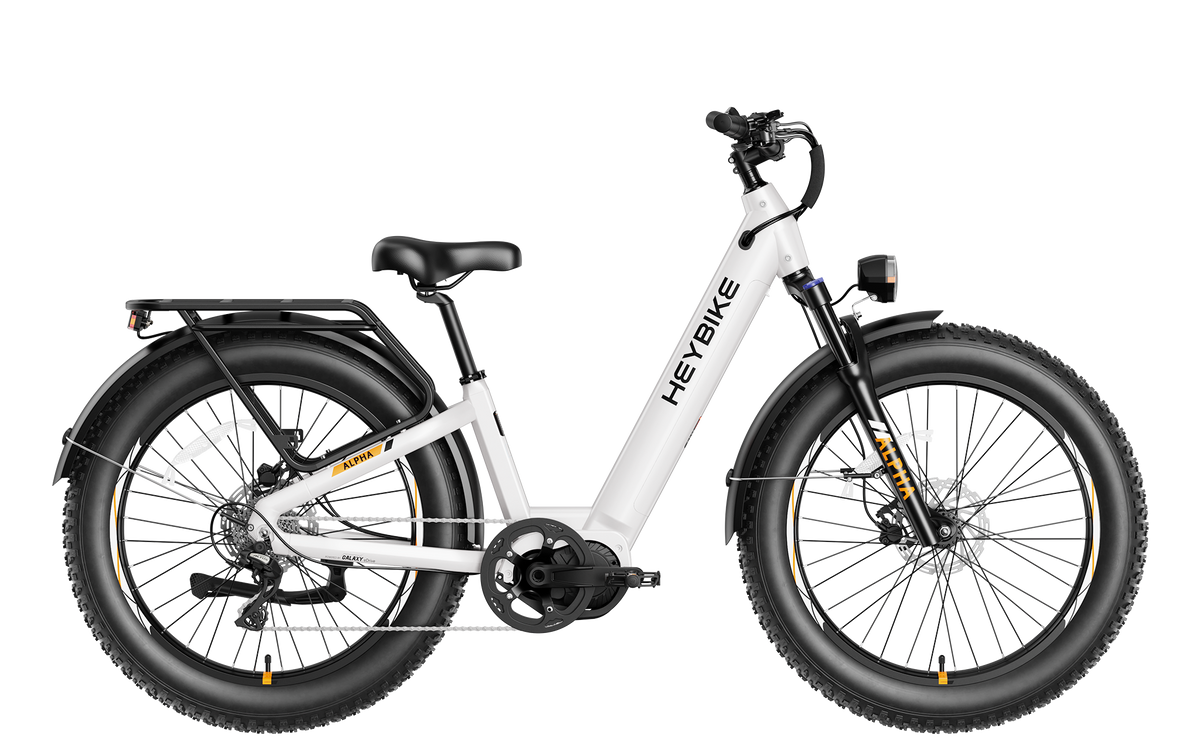 Heybike Alpha Pearl White step-through mid-drive electric bike