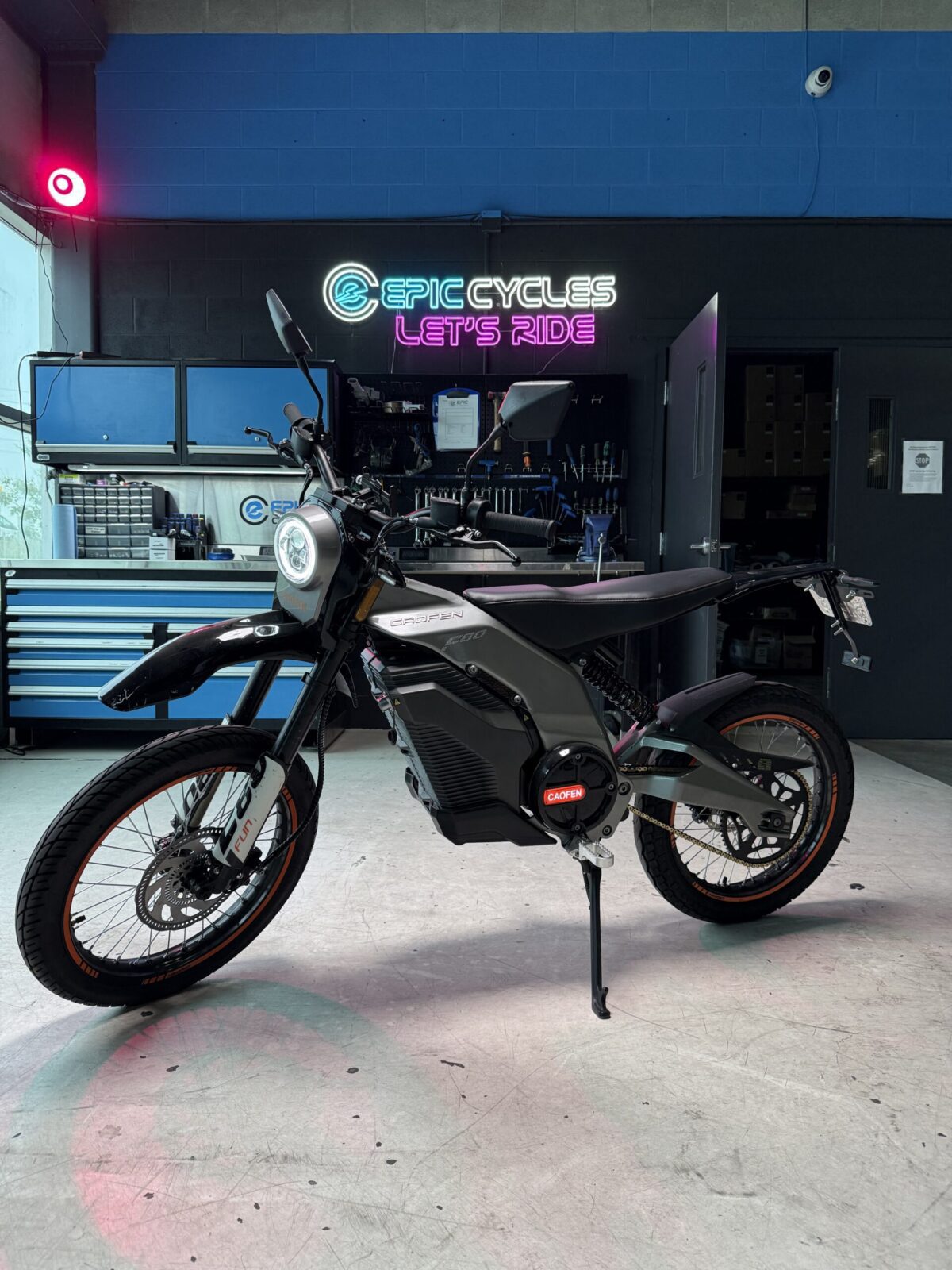 Caofen F80 street legal electric motorcycle Canada main side view