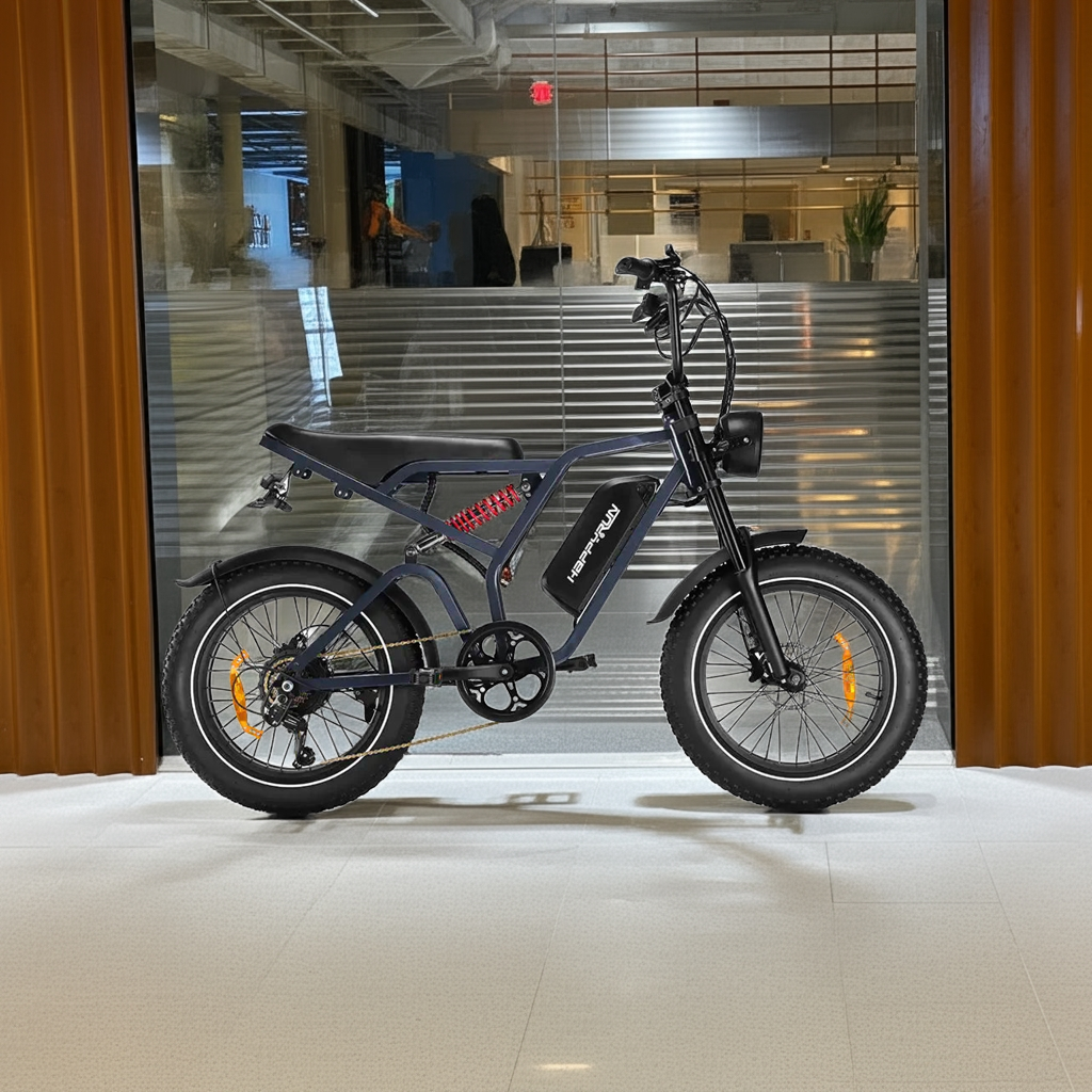 Happyrun Tank G60 Pro 1000W Moped Style Offroad Electric Bike Fat Tire- Max Speed 57kph, Range 120km - Street Rides