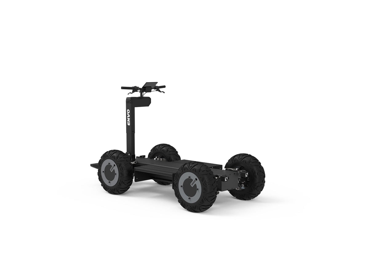 ENVO UP20 bare electric transporter platform in three-quarter view with flat deck and four hub motors