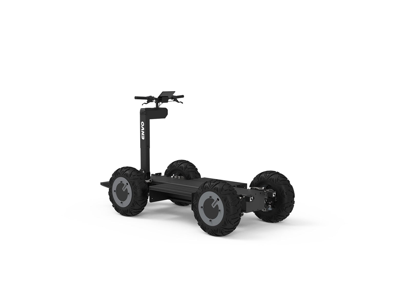 ENVO UP20 bare electric transporter platform in three-quarter view with flat deck and four hub motors