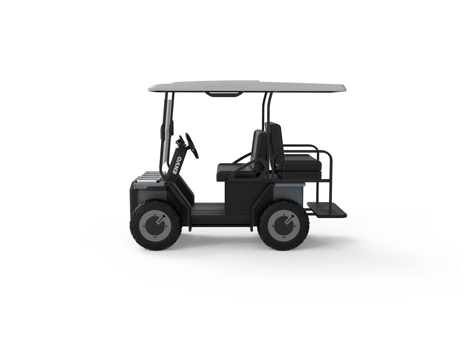ENVO UT21 electric golf cart left side profile with roof, bench seats and four tires