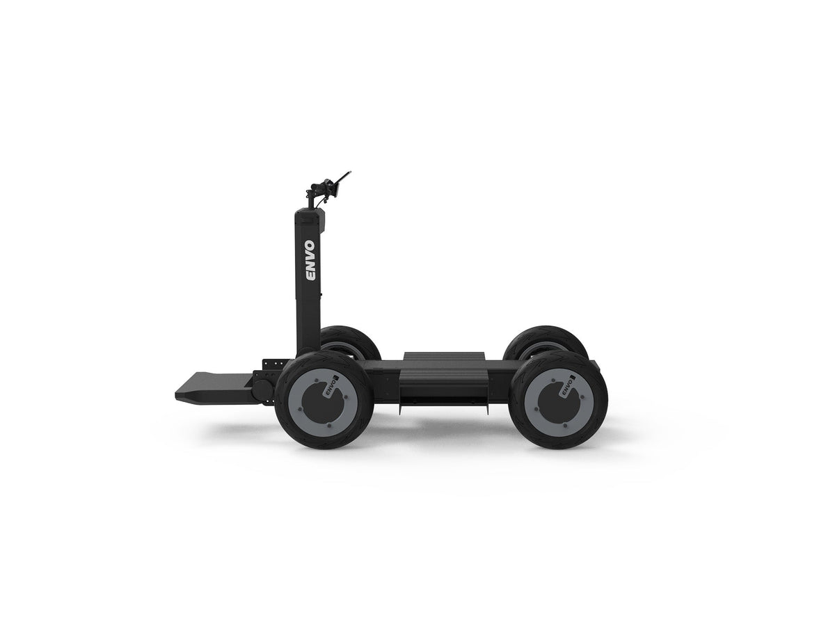 ENVO UP20 ride-on electric transporter platform left side profile with flat deck and upright control column