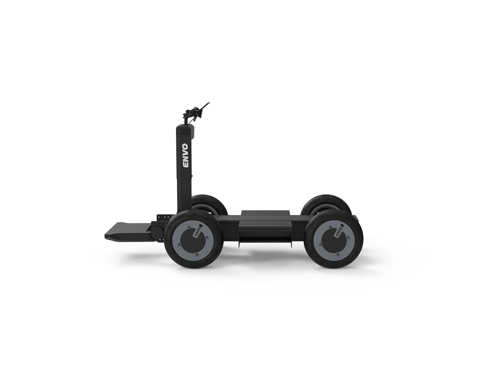 ENVO UP20 ride-on electric transporter platform left side profile with flat deck and upright control column