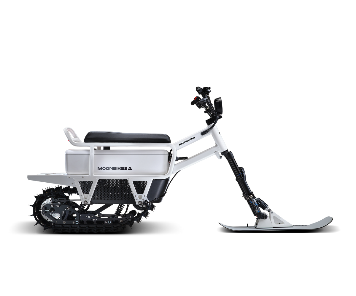 ENVO Moonbike electric snowbike, white side view
