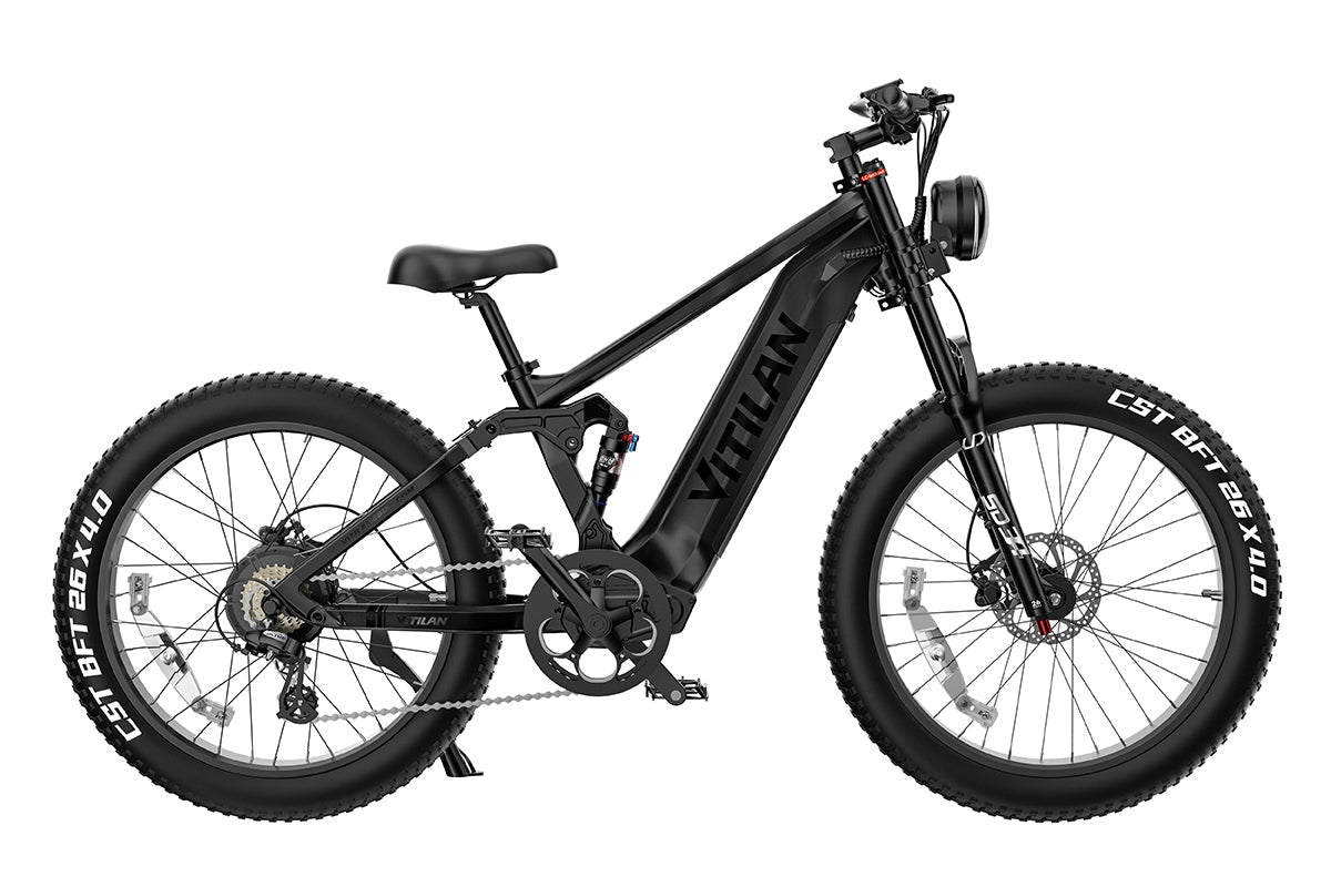 VITILAN T7 Pro black full suspension electric bike, side view