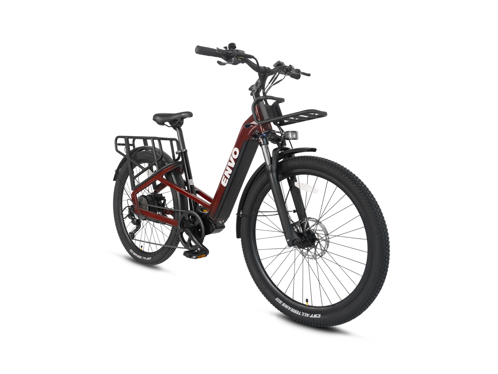 ENVO X50 electric bike, front carrier and cockpit detail