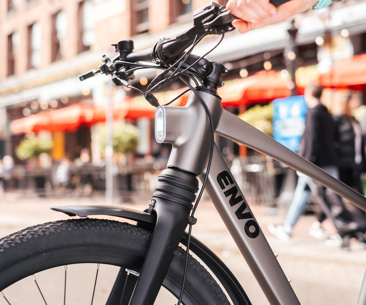 ENVO Stax Pro electric road bike, lifestyle view two