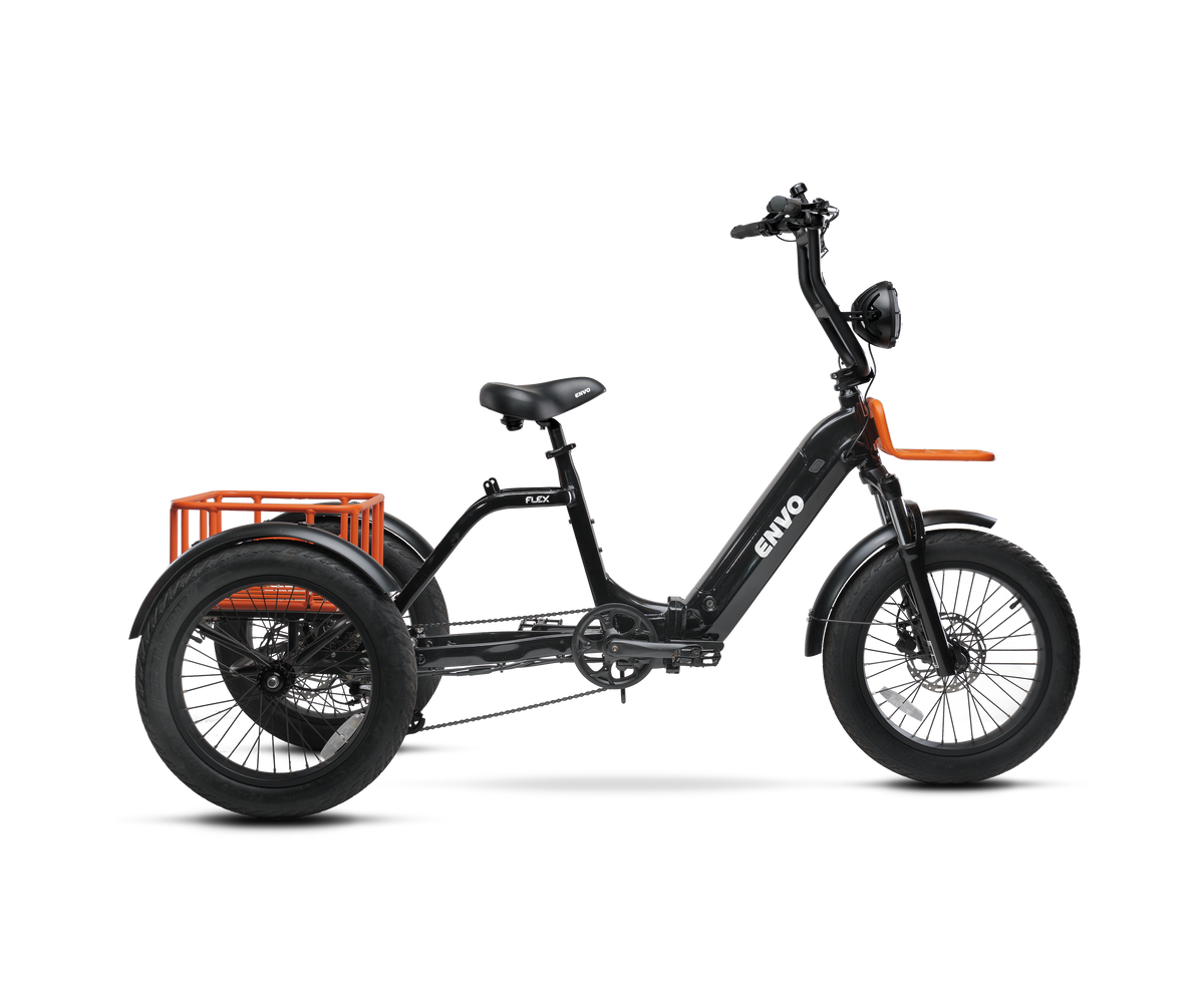 ENVO Flex Trike fat-tire electric trike in black, side view