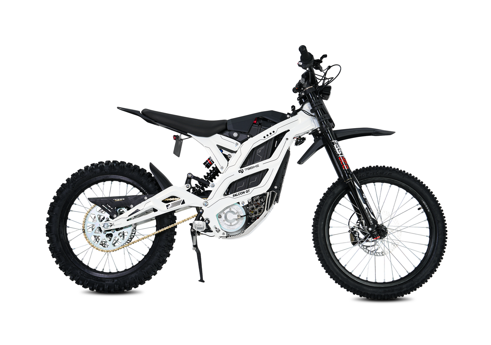 79BIKE Falcon GT electric dirt bike in White with Black Seat