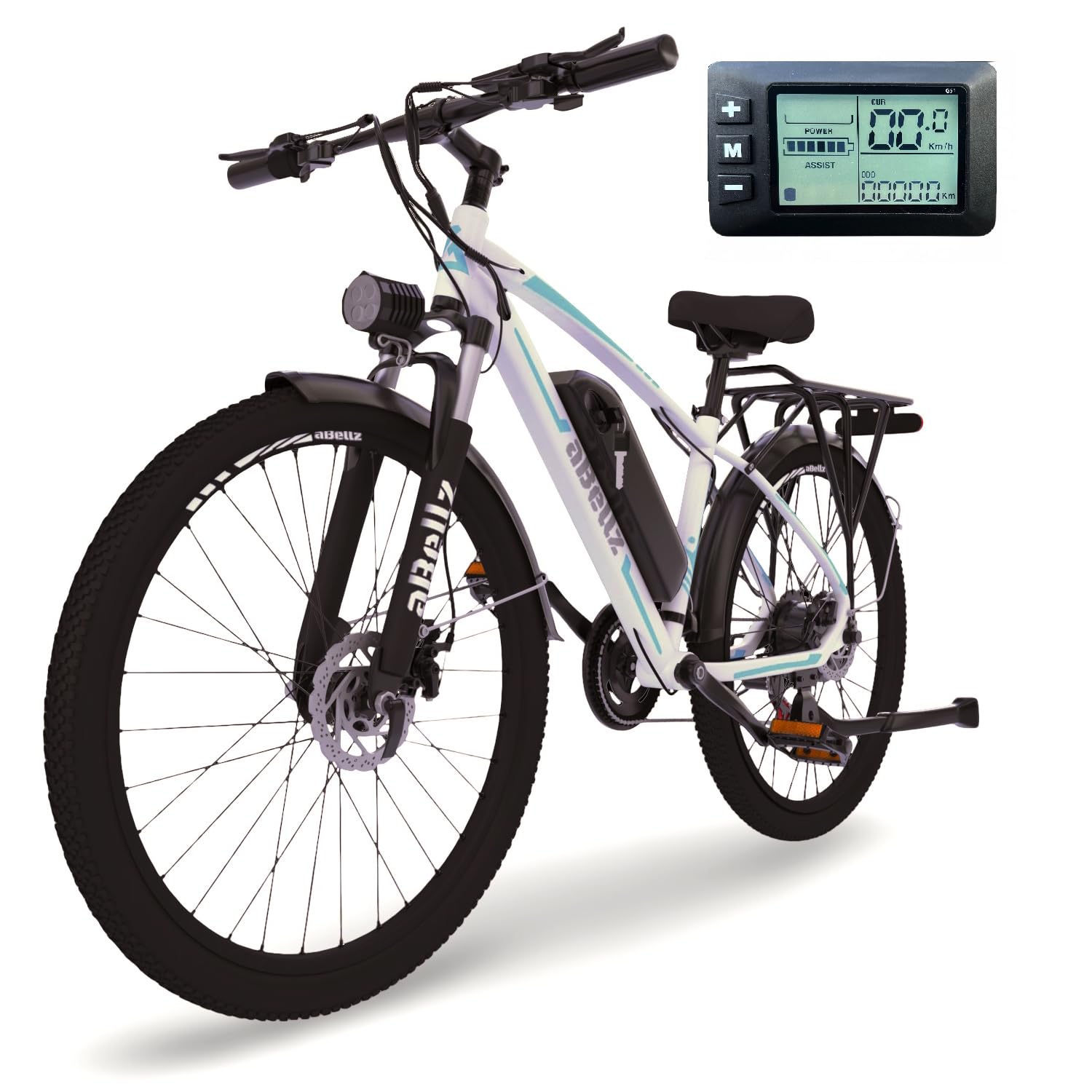 Abezil 350W electric bike full side profile — 26-inch wheels give a stable, familiar ride