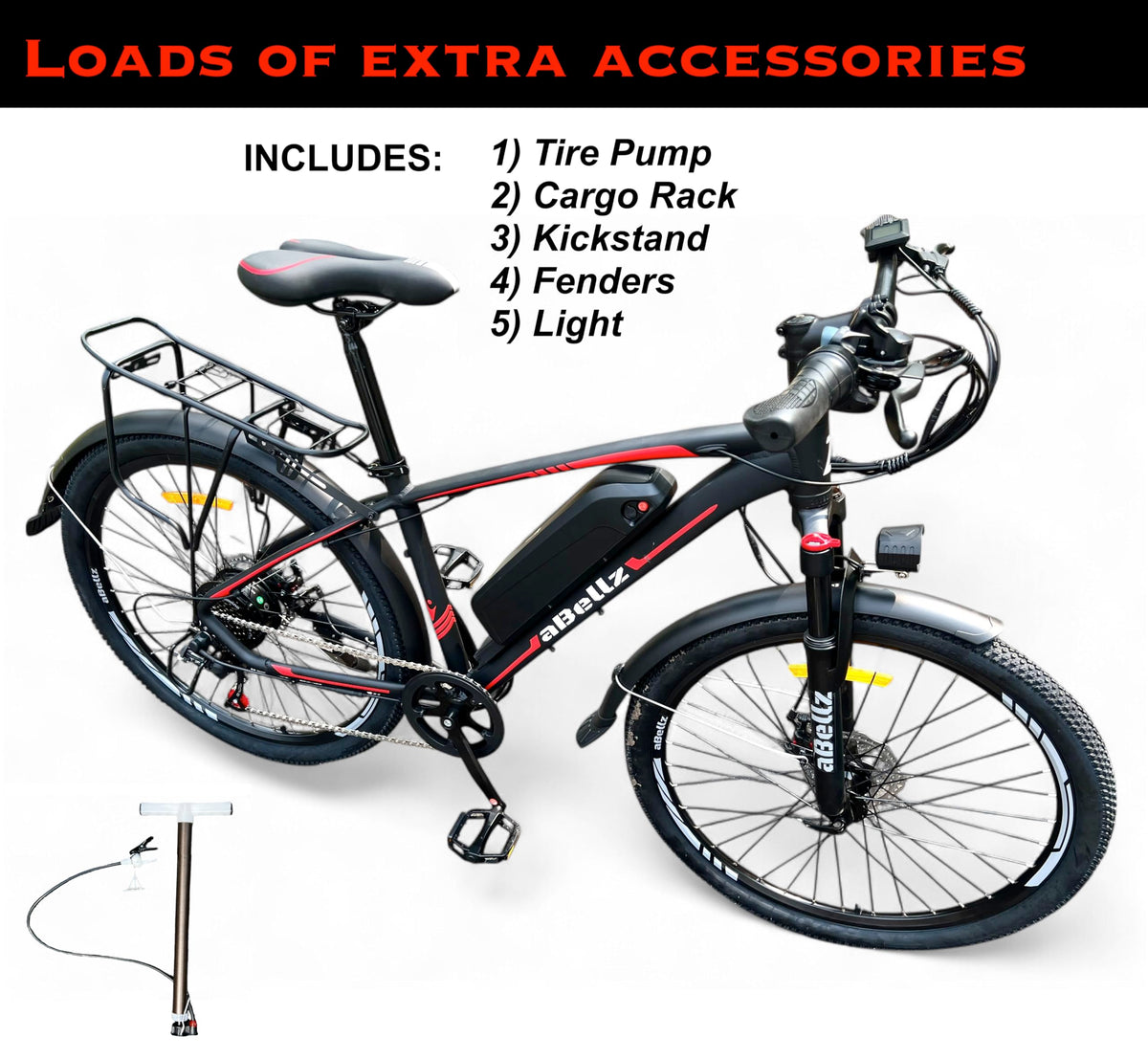 350W hub motor on the Abezil e-bike — enough assist for flat roads and gentle hills