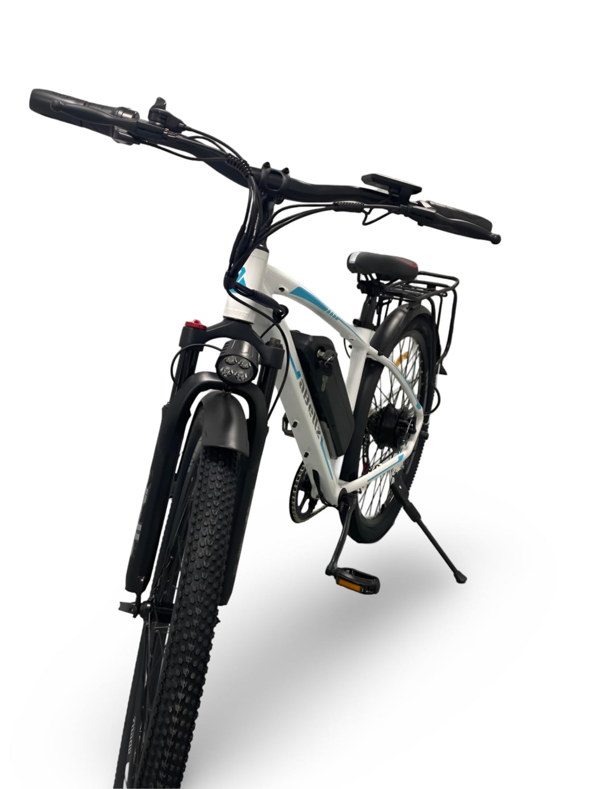 Abezil with rider for scale — 26-inch frame proportions suit most adult riders