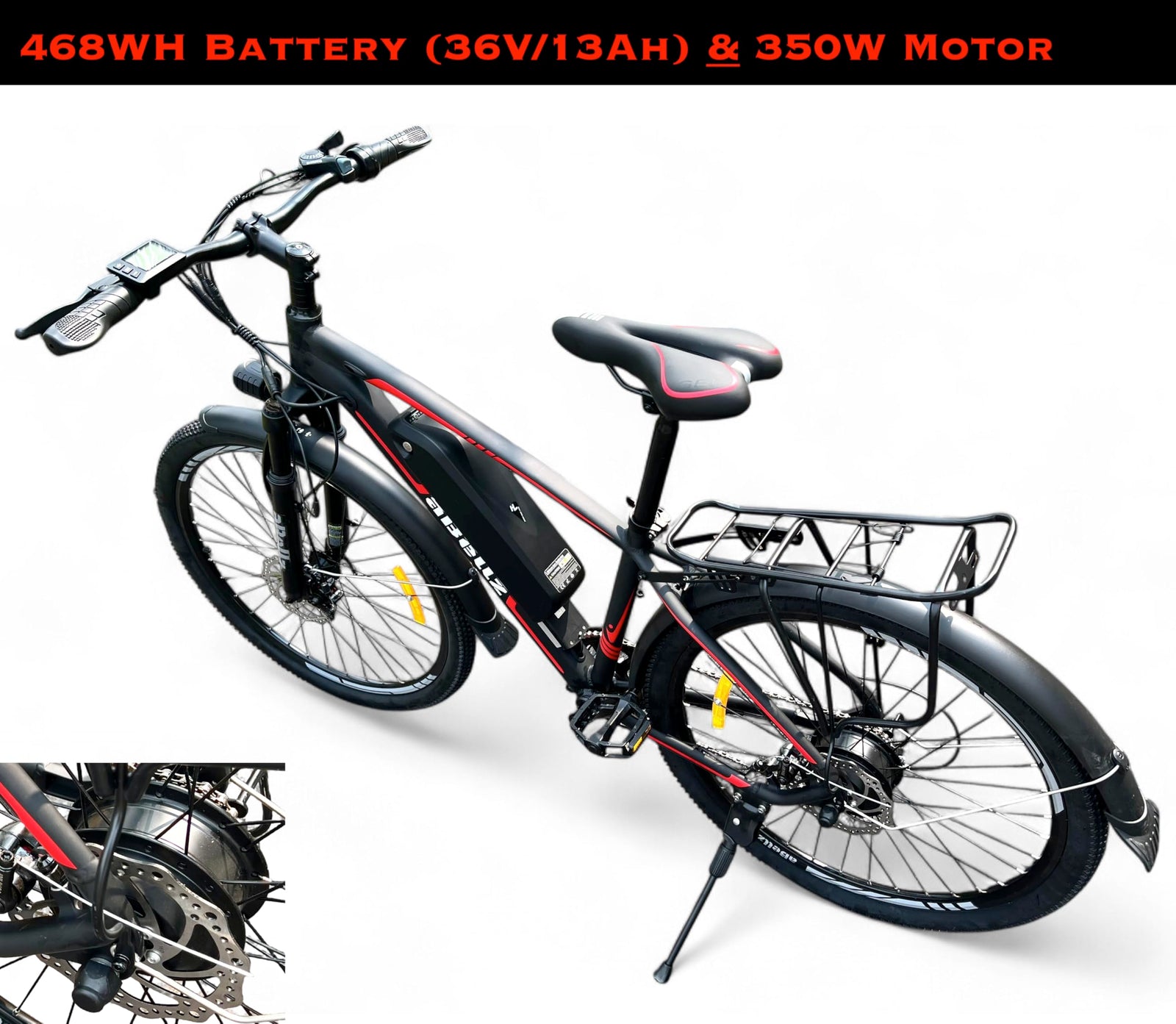 26-inch wheel on the Abezil — standard size that rolls smoothly over road imperfections