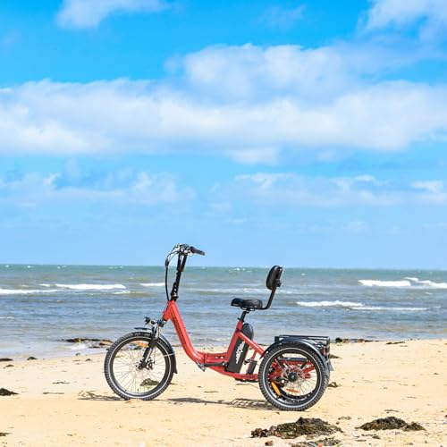Close-up of Addmotor CityTri E-310 folding electric trike battery and frame detail