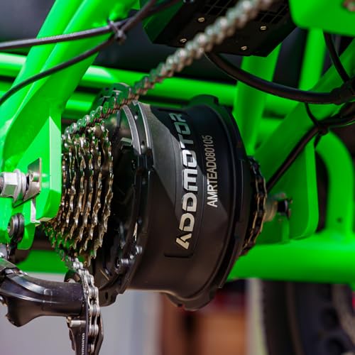 Addmotor M-360 colour B pedal and crank — second colour aluminium crank arm and platform pedal confirming the clipless-compatible spindle for riders who want to add cleats later