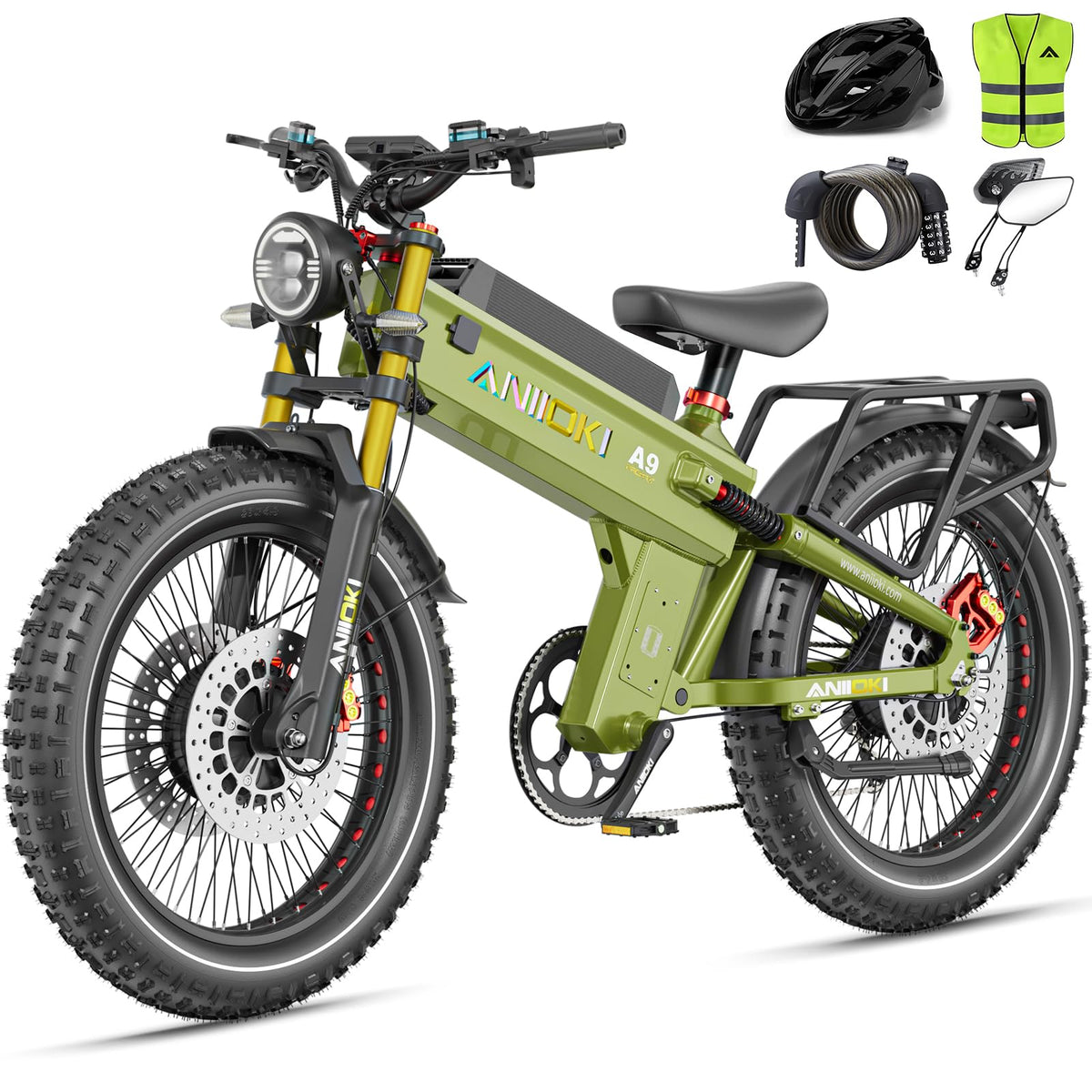 Aniioki A9 Pro Max electric bike in olive green