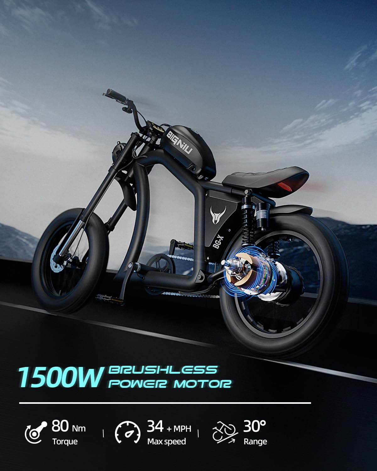 BG-X battery pack — large capacity designed to extend range well beyond a single commute on one charge