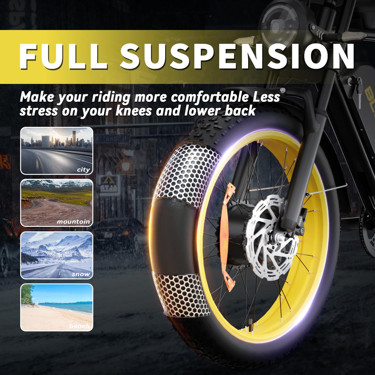 Bluvall K10 rear 3/4 angle showing fat rear tyre and rear motor dropout