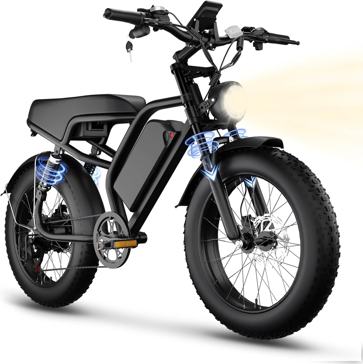 Bluvall S20 full side view — fat tire build with a single rear motor, lighter and simpler than the dual-motor K10