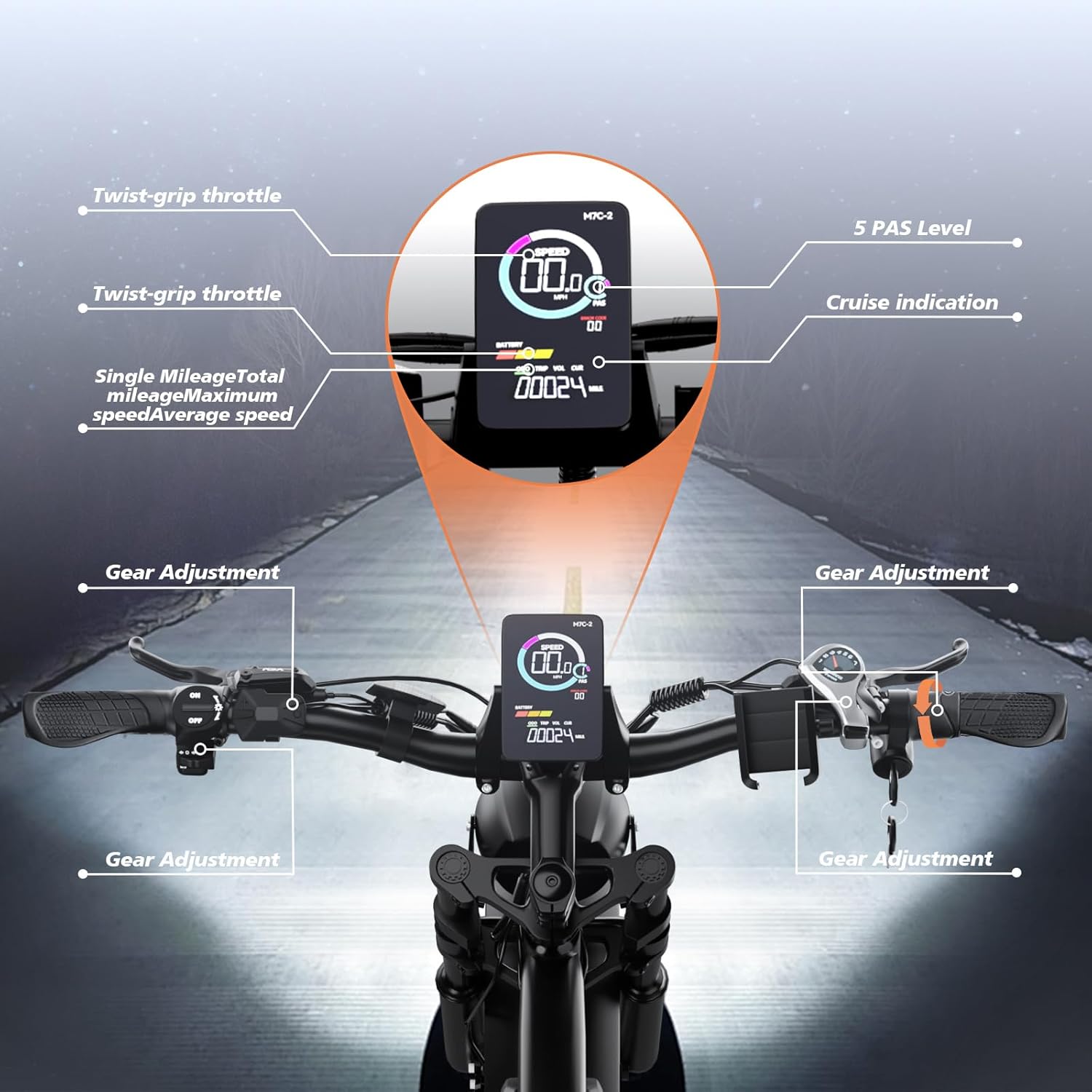 S20 front suspension fork — absorbs the extra vibration fat tyres pick up at lower pressures on rough roads
