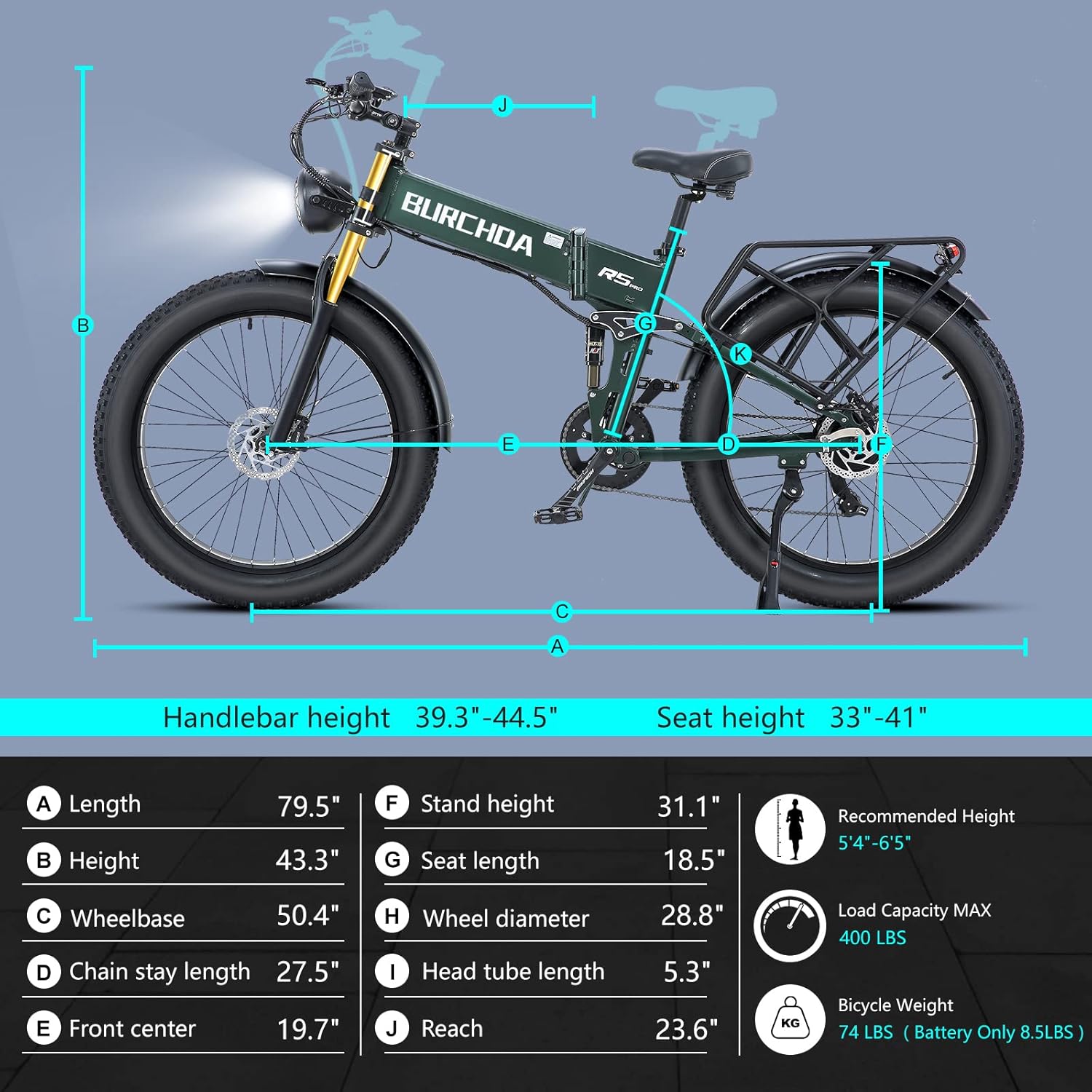 BURCHIN full suspension e-bike at rest on a dirt trail — shows ground clearance from the bottom bracket