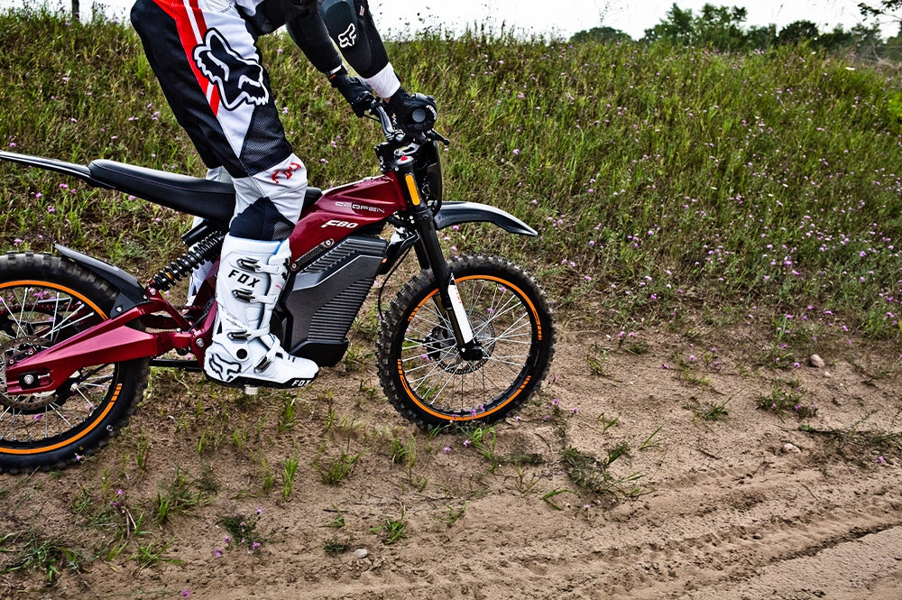 Caofen F80 Off-Road electric motorcycle Canada action image three
