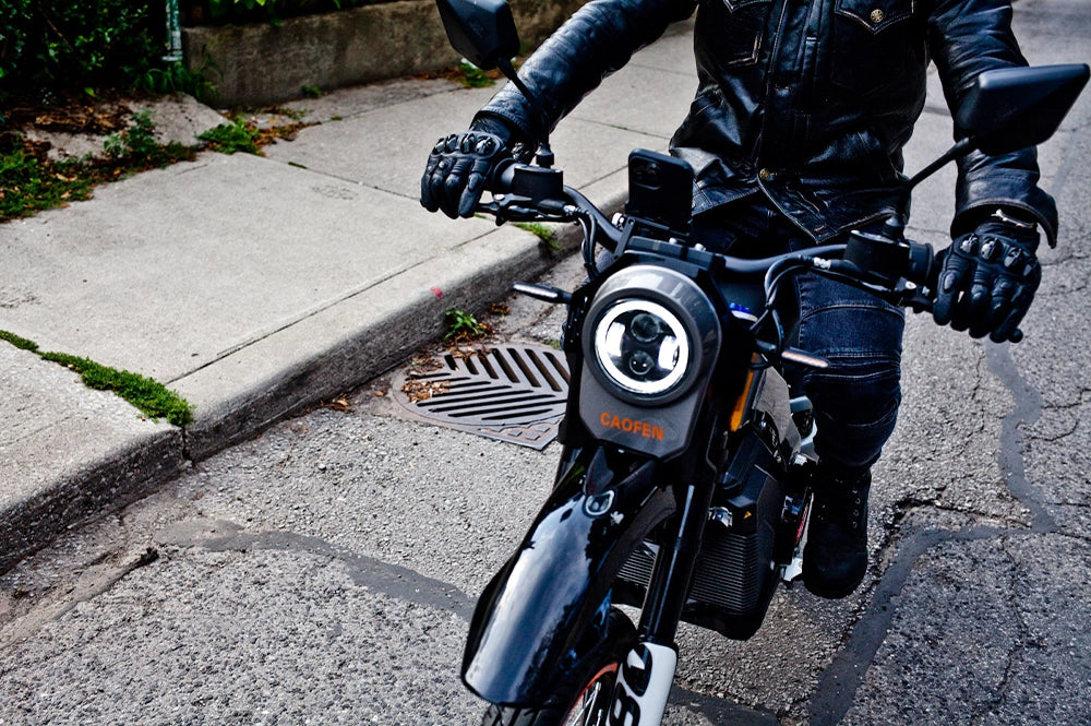 Caofen F80 On-Road electric motorcycle Canada lifestyle image one