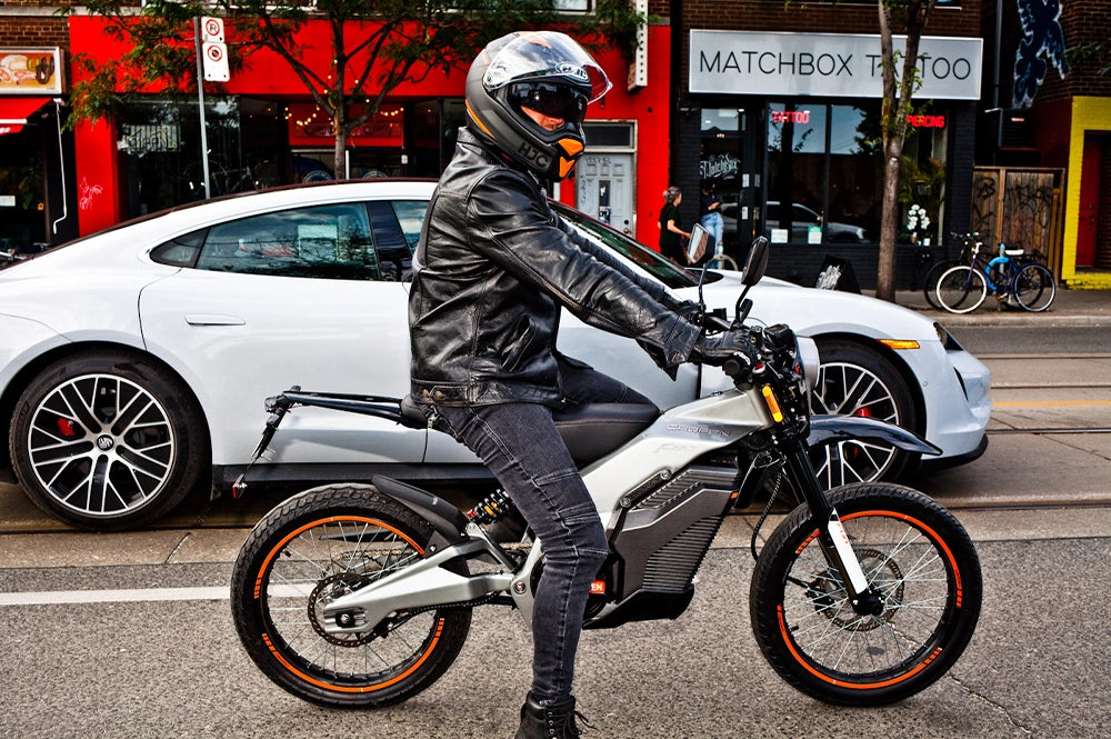 Caofen F80 street legal electric motorcycle Canada action image