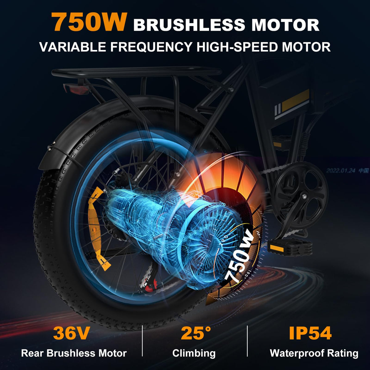Close view of the BK10 rear hub motor — no chain noise, instant torque