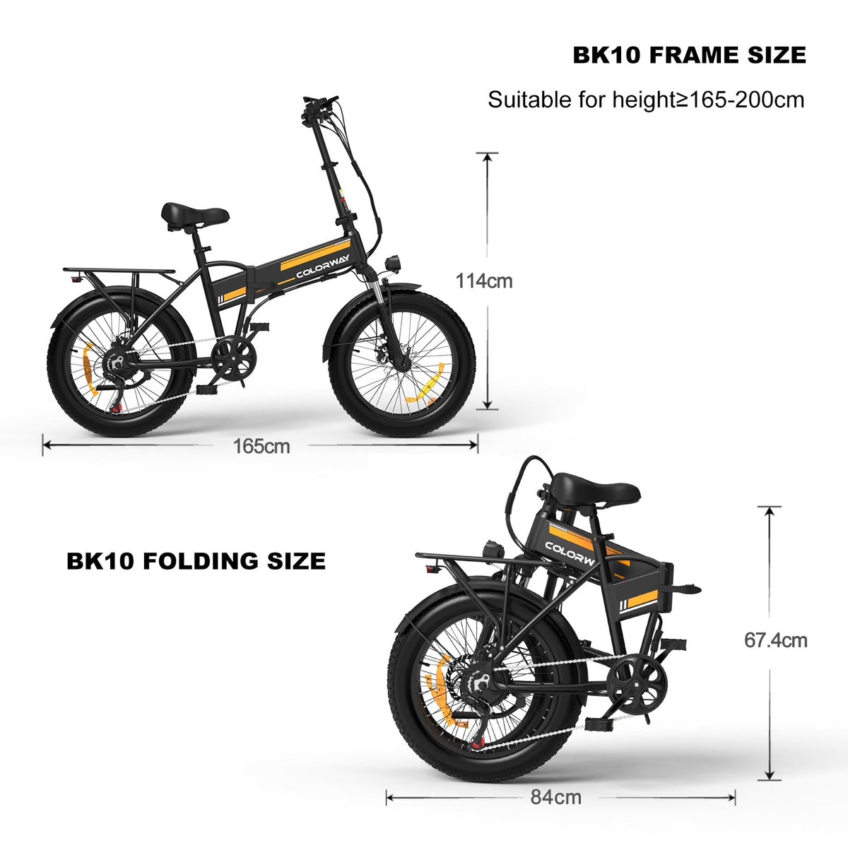 COLORWAY BK10 standing beside a standard bicycle — size reference
