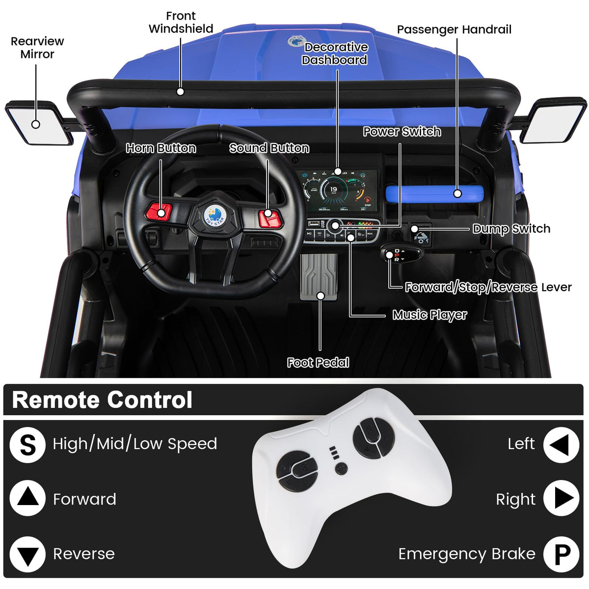 Costzon 2-seater ride-on car cabin interior view