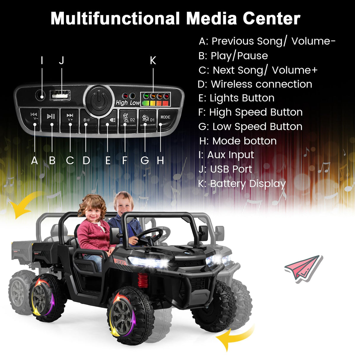 Costzon 2-seater ride-on car passenger side detail